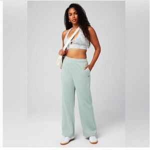 NWT *FABLETICS* Sz XL Sage Green/Grey Cozy Fleece Wide Leg Sweatpant